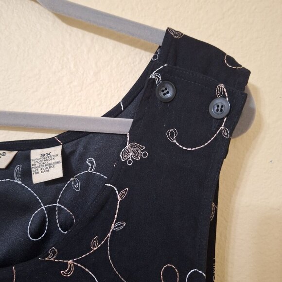 Vintage Jenna Lane Black‎ Embroidered Sleeveless Apron 3X Retro Boho Cabincore - Picture 5 of 10